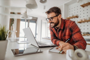 Young man working from home