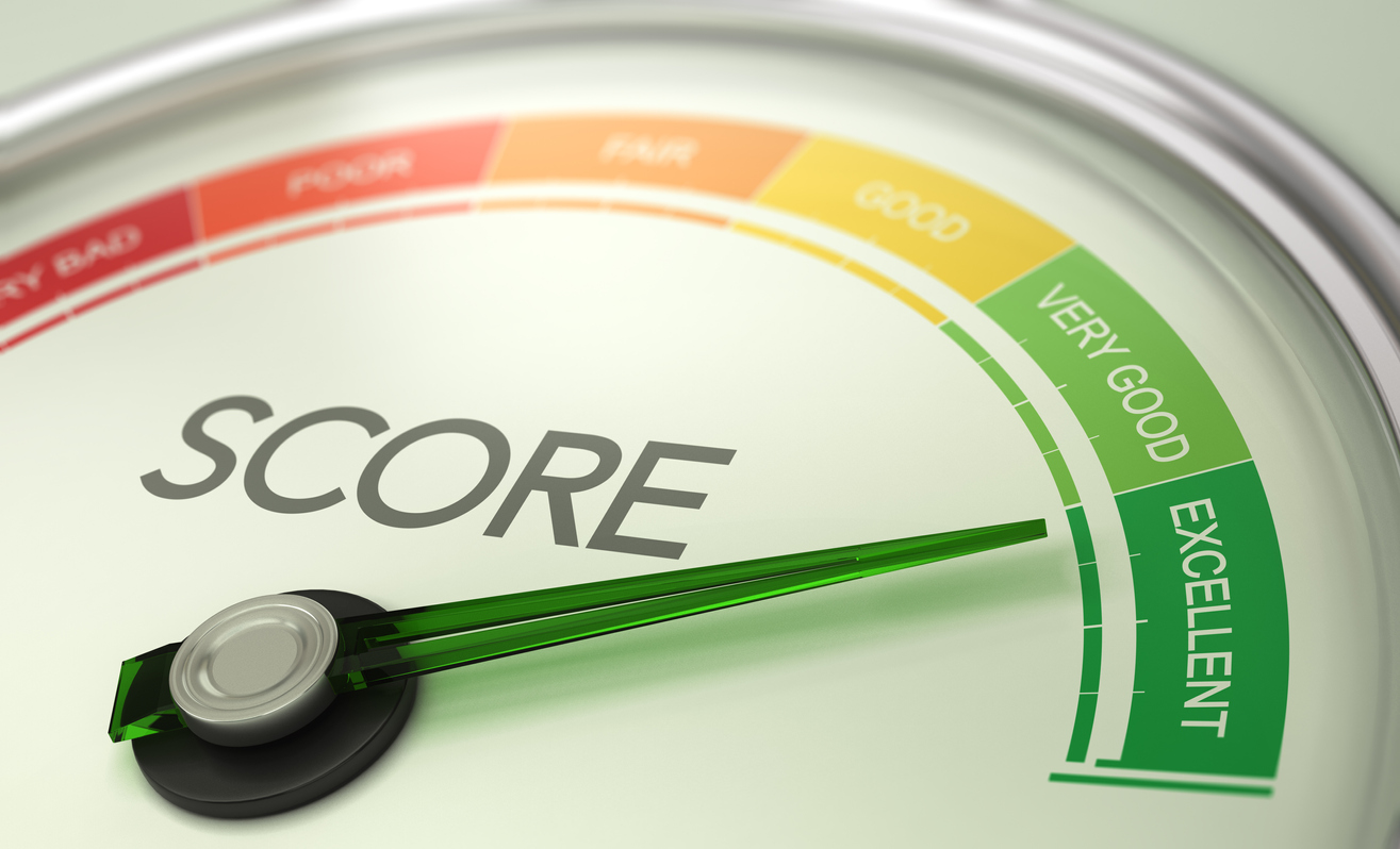 Business Credit Score Gauge Concept, Excellent Grade.