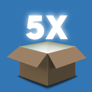 Shipping box opened with "5X" coming out of box