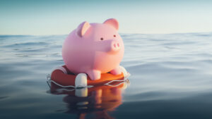 Piggy Bank On Lifebuoy, 3d Render
