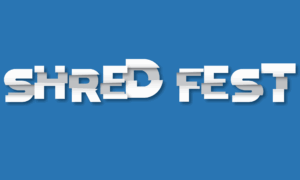 Shred Fest written on blue background