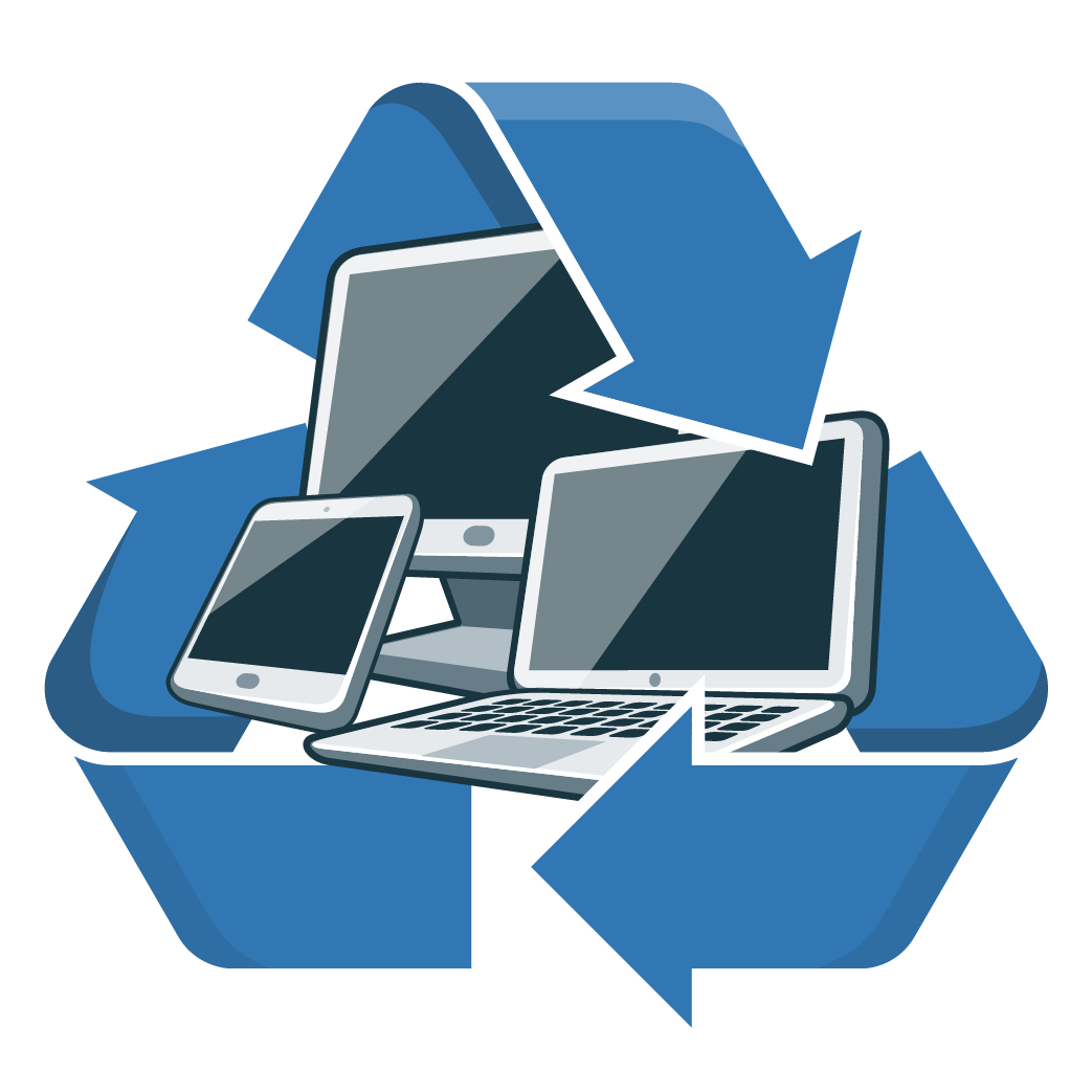 Recycle logo with electronis